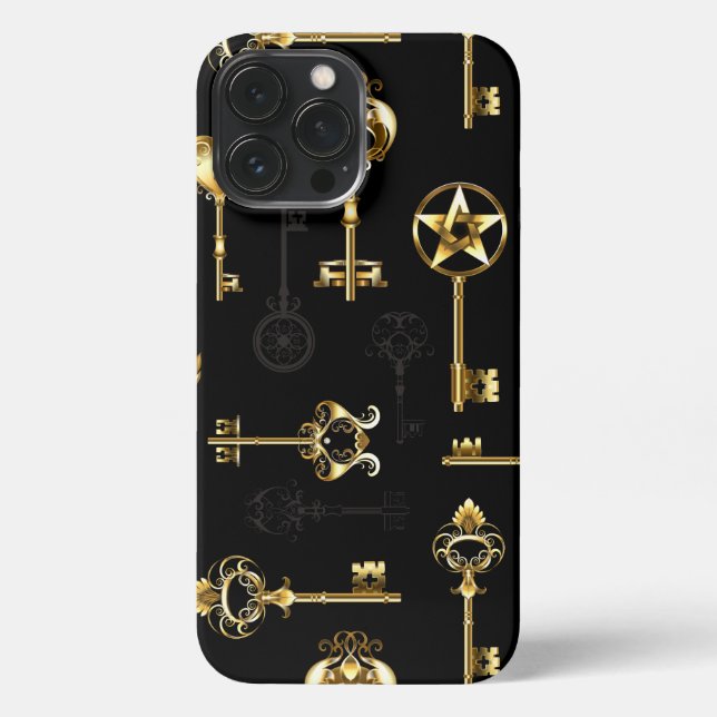 Nahtloses Muster mit Golden Keys iPhone 13 Pro Max Hülle (Rückseite)