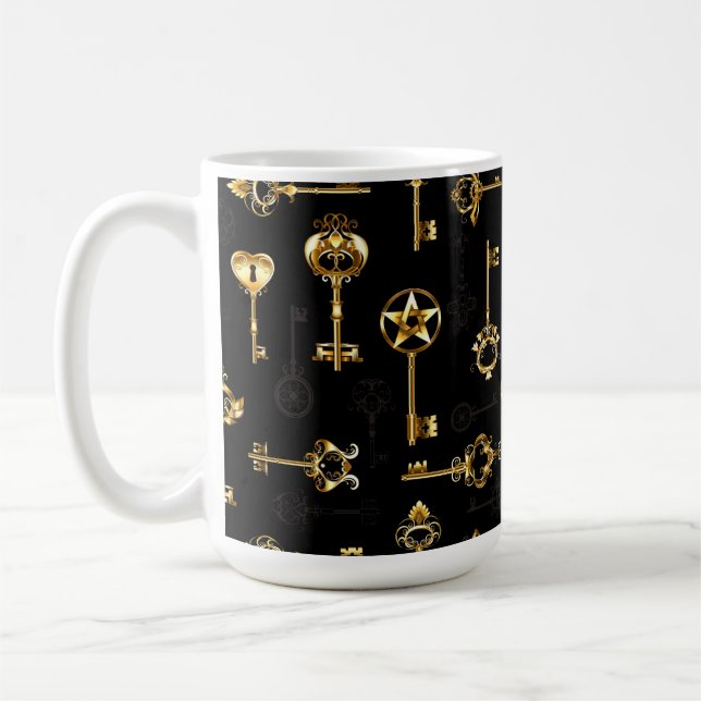 Nahtloses Muster mit Golden Keys Kaffeetasse (Links)
