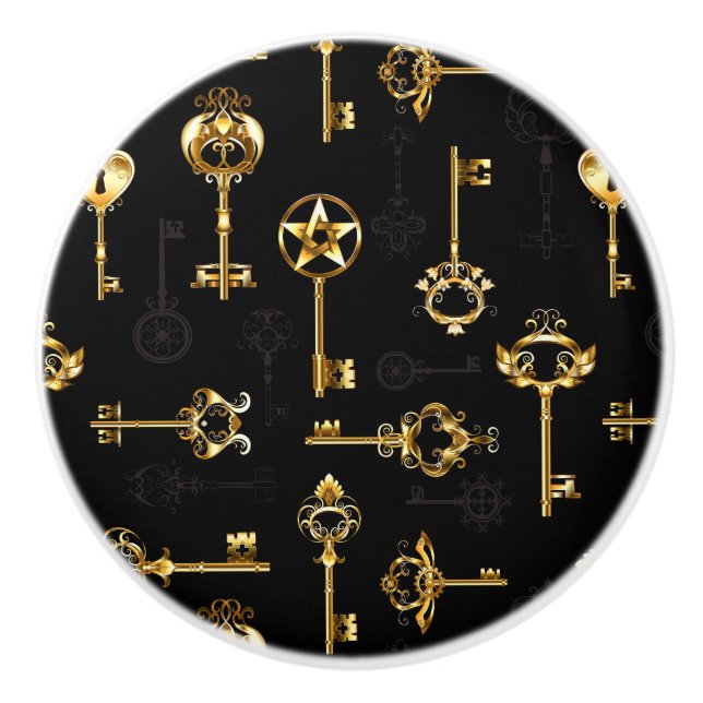 Nahtloses Muster mit Golden Keys Keramikknauf (Vorderseite)