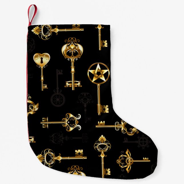Nahtloses Muster mit Golden Keys Kleiner Weihnachtsstrumpf (Vorderseite)