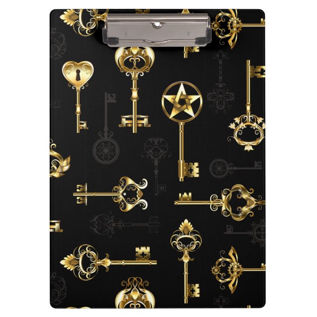 Nahtloses Muster mit Golden Keys Klemmbrett (Vorderseite)