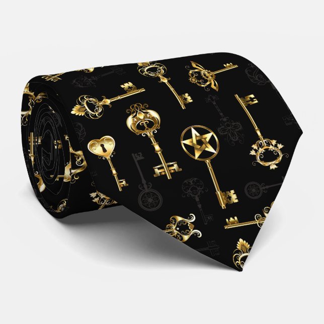 Nahtloses Muster mit Golden Keys Krawatte (Gerollt)