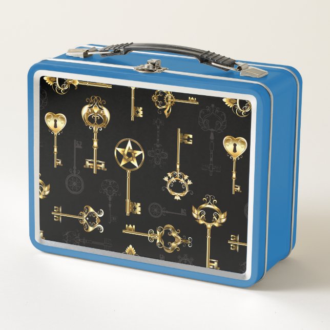 Nahtloses Muster mit Golden Keys Metall Brotdose (Vorderseite)