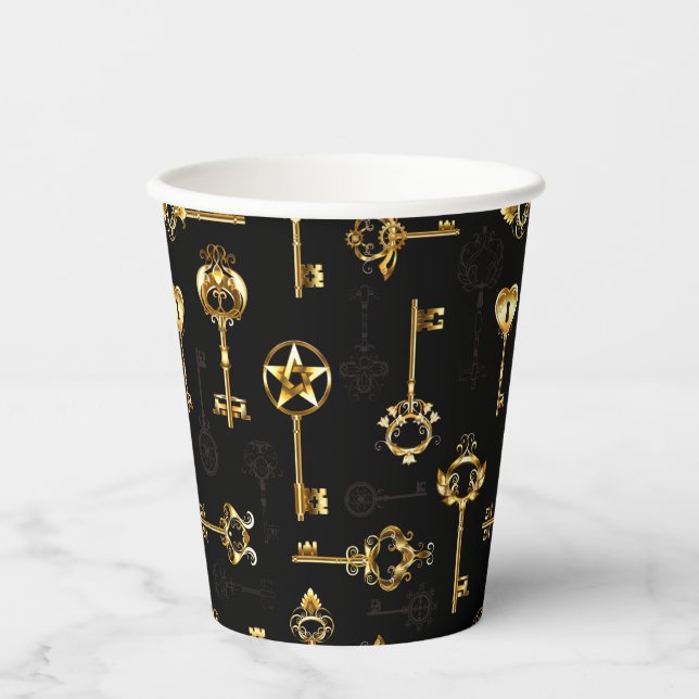 Nahtloses Muster mit Golden Keys Pappbecher (Vorderseite)