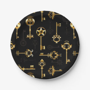 Nahtloses Muster mit Golden Keys Pappteller