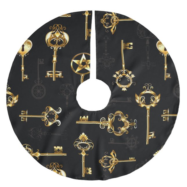 Nahtloses Muster mit Golden Keys Polyester Weihnachtsbaumdecke (Vorderseite)