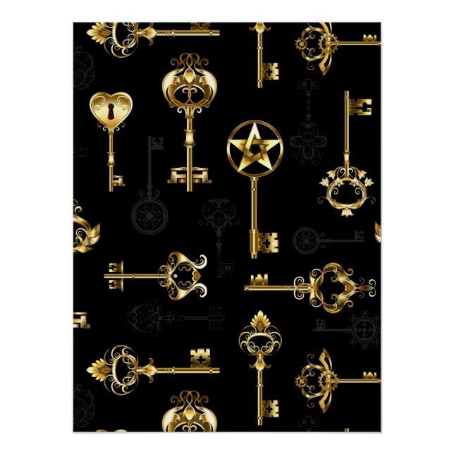 Nahtloses Muster mit Golden Keys Poster (Vorderseite)
