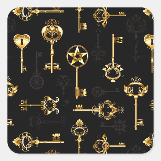 Nahtloses Muster mit Golden Keys Quadratischer Aufkleber (Vorderseite)