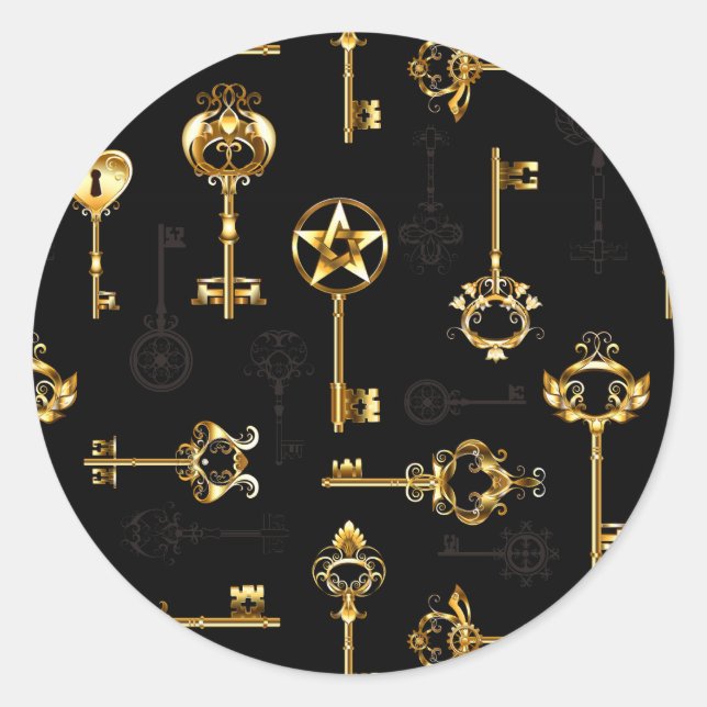Nahtloses Muster mit Golden Keys Runder Aufkleber (Vorderseite)