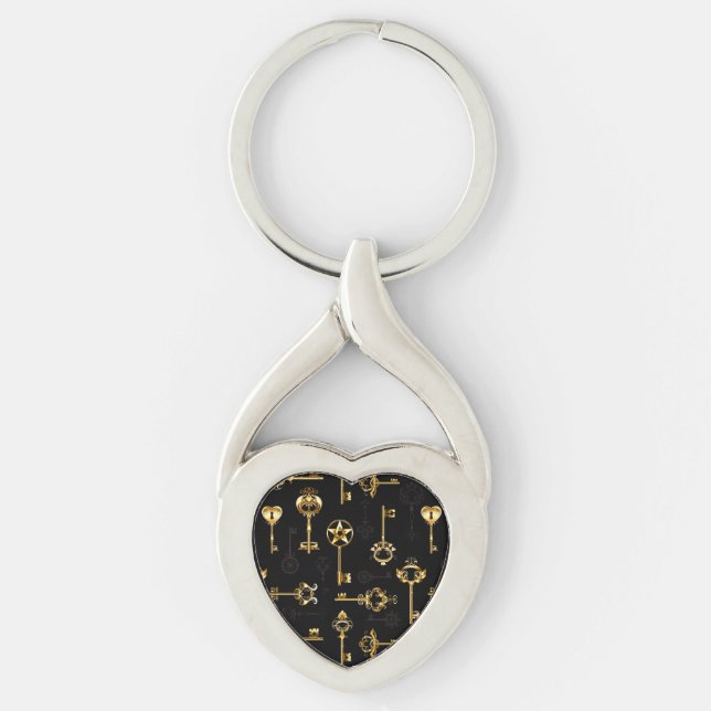 Nahtloses Muster mit Golden Keys Schlüsselanhänger (Vorderseite)