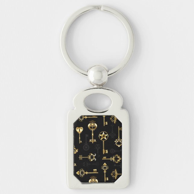 Nahtloses Muster mit Golden Keys Schlüsselanhänger (Vorderseite)