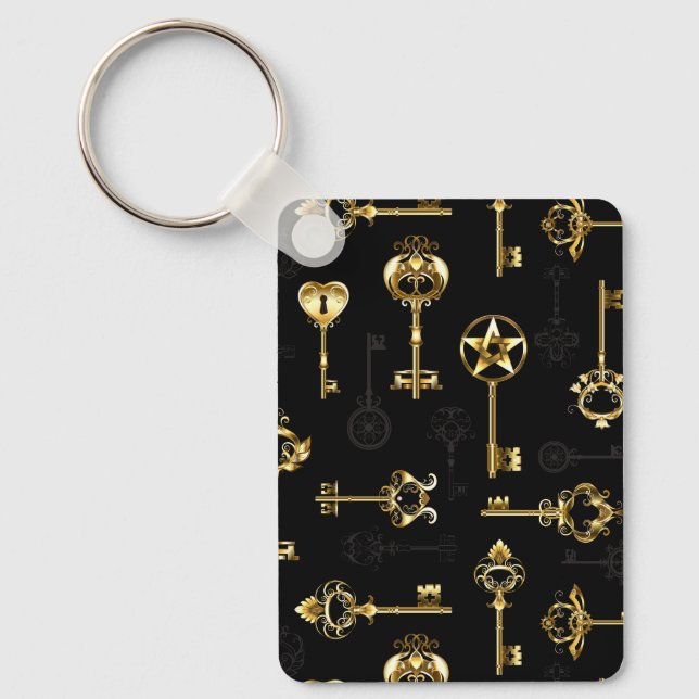 Nahtloses Muster mit Golden Keys Schlüsselanhänger (Vorderseite)