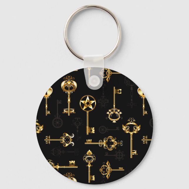 Nahtloses Muster mit Golden Keys Schlüsselanhänger (Vorderseite)