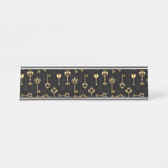 Nahtloses Muster mit Golden Keys Schreibtischnamensplakette (Vorderseite )