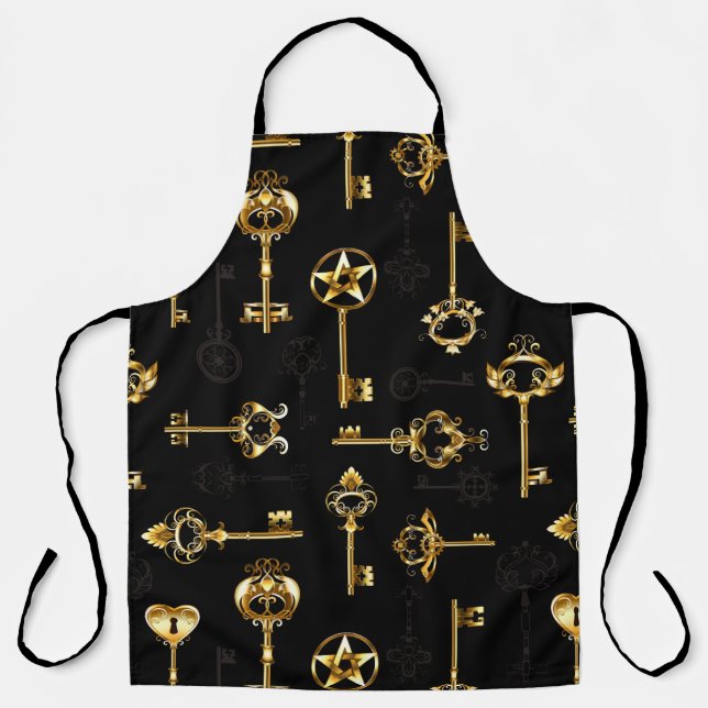 Nahtloses Muster mit Golden Keys Schürze (Vorderseite)