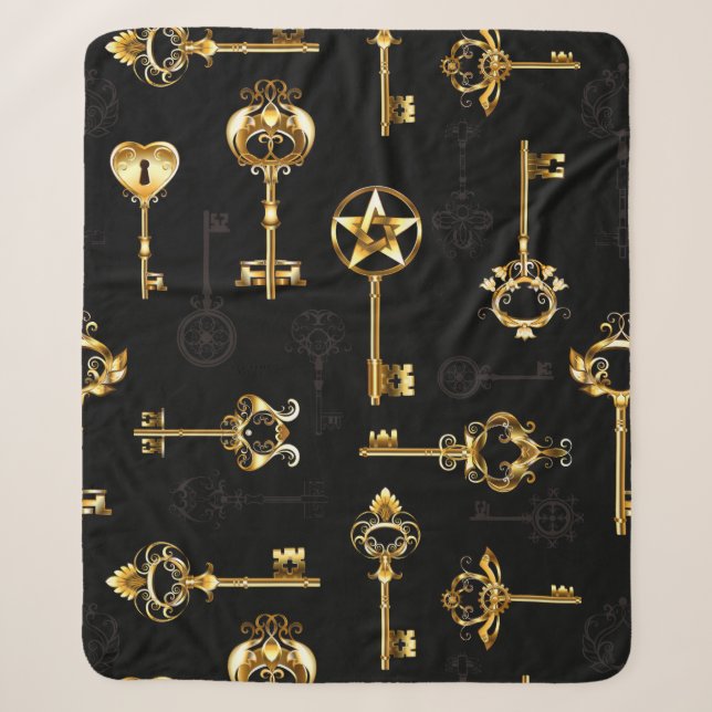 Nahtloses Muster mit Golden Keys Sherpadecke (Vorderseite)