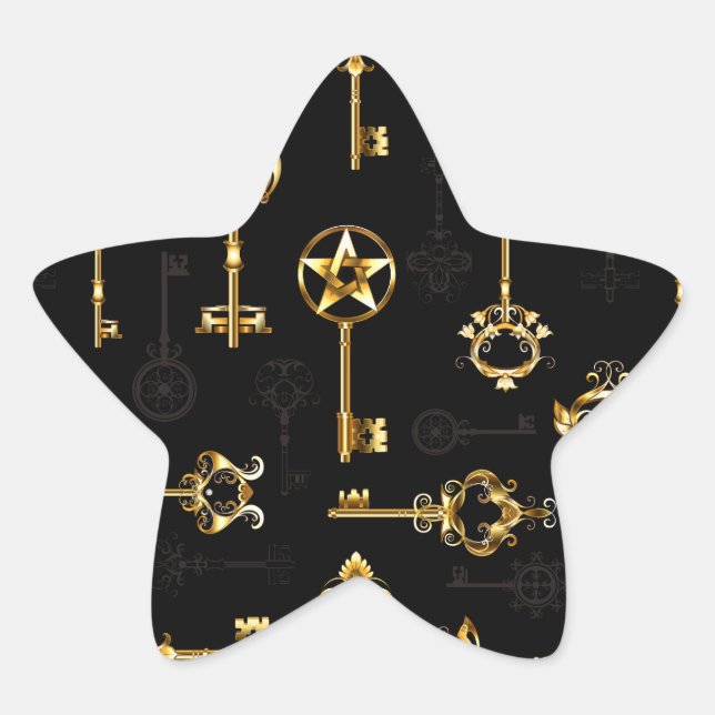 Nahtloses Muster mit Golden Keys Stern-Aufkleber (Vorderseite)