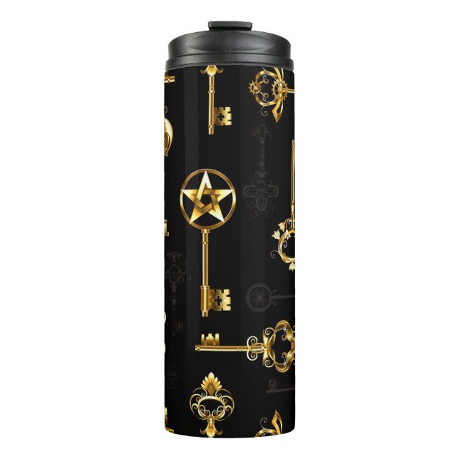 Nahtloses Muster mit Golden Keys Thermosbecher (Vorderseite)
