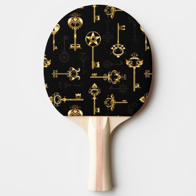 Nahtloses Muster mit Golden Keys Tischtennis Schläger (Vorderseite)