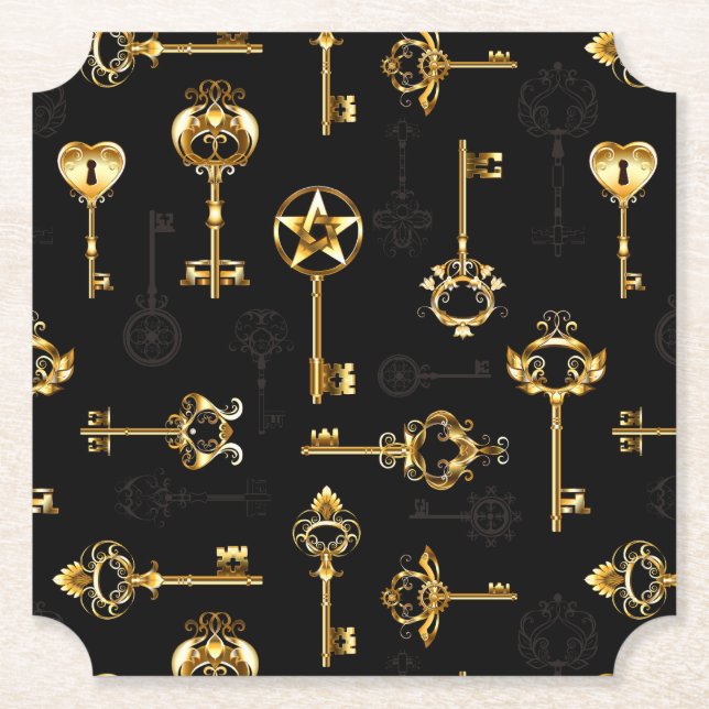 Nahtloses Muster mit Golden Keys Untersetzer (Vorderseite)