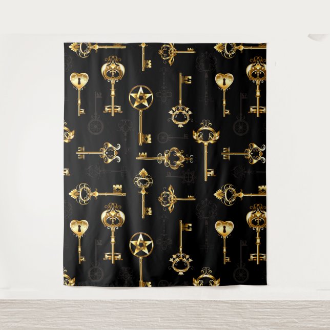 Nahtloses Muster mit Golden Keys Wandteppich (Vorderseite)