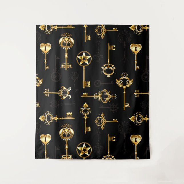 Nahtloses Muster mit Golden Keys Wandteppich (Vorderseite)