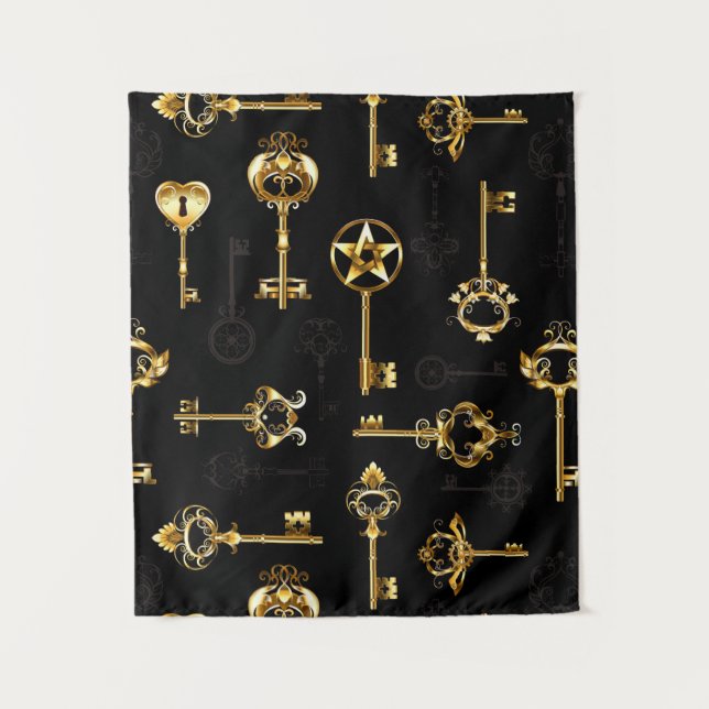Nahtloses Muster mit Golden Keys Wandteppich (Vorderseite)
