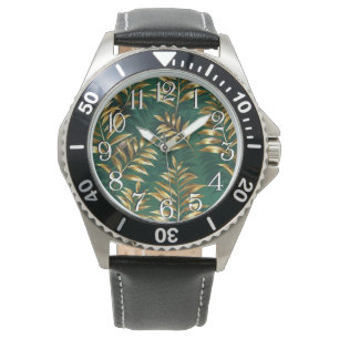 Nahtloses Muster mit goldenen Farnen Armbanduhr