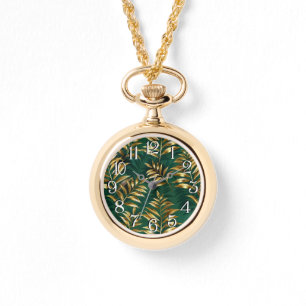 Nahtloses Muster mit goldenen Farnen Armbanduhr