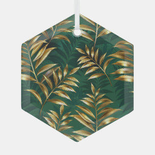 Nahtloses Muster mit goldenen Farnen Ornament Aus Glas