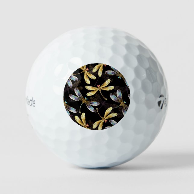Nahtloses Muster mit goldenen Libellen Golfball (Vorderseite)