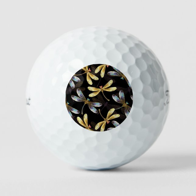 Nahtloses Muster mit goldenen Libellen Golfball (Vorderseite)