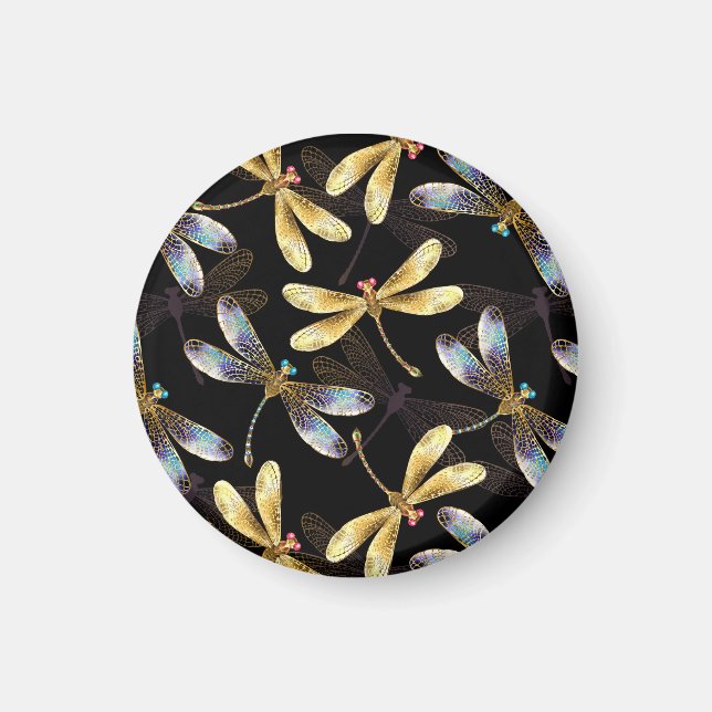 Nahtloses Muster mit goldenen Libellen Magnet (Vorne)