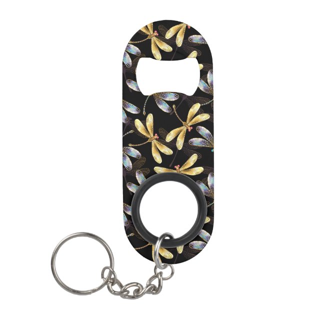Nahtloses Muster mit goldenen Libellen Mini Flaschenöffner (Vorderseite)