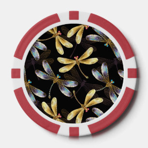 Nahtloses Muster mit goldenen Libellen Pokerchips