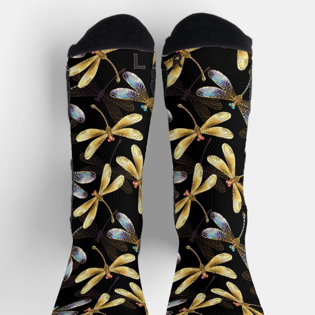 Nahtloses Muster mit goldenen Libellen Socken (Oben)