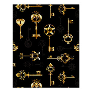 Nahtloses Muster mit goldenen Schlüsseln Poster