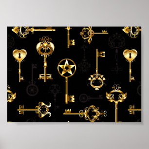 Nahtloses Muster mit goldenen Schlüsseln Poster
