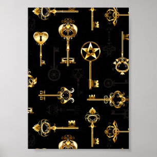 Nahtloses Muster mit goldenen Schlüsseln Poster
