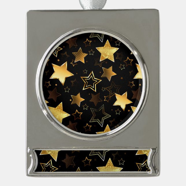 Nahtloses Muster mit goldenen Sternen Banner-Ornament Silber (Vorderseite)