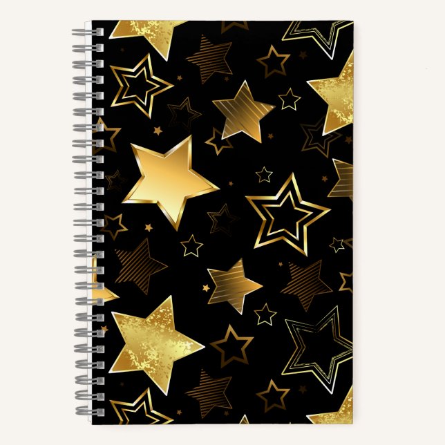 Nahtloses Muster mit goldenen Sternen Notizbuch (Vorderseite)