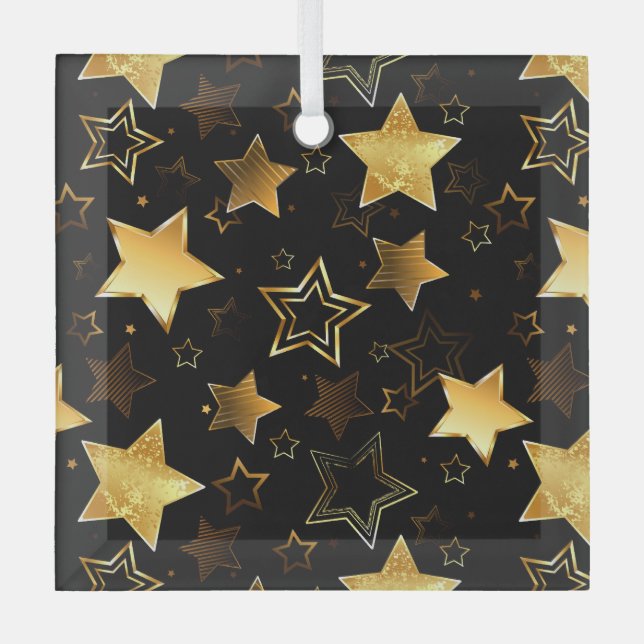 Nahtloses Muster mit goldenen Sternen Ornament Aus Glas (Vorderseite)