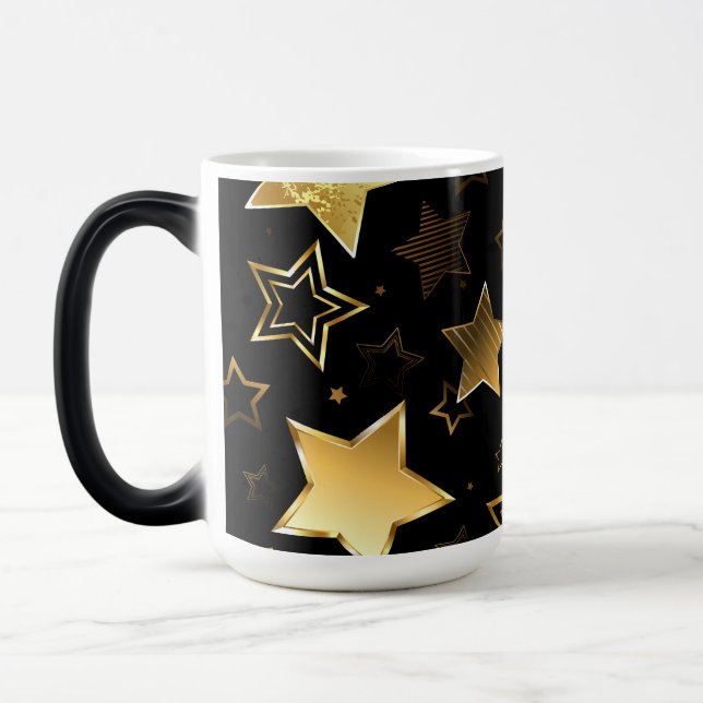 Nahtloses Muster mit goldenen Sternen Verwandlungstasse (Links)