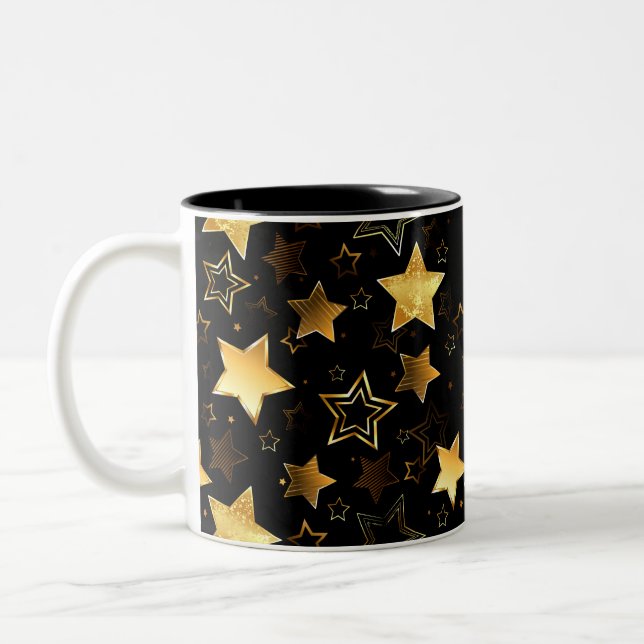 Nahtloses Muster mit goldenen Sternen Zweifarbige Tasse (Links)