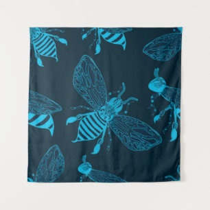 Nahtloses Muster mit handgezeichneten Bienen. Mode Wandteppich
