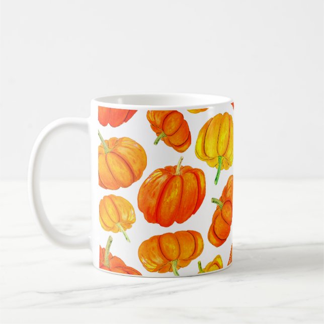Nahtloses Muster mit handgezeichneter Aquarelloran Kaffeetasse (Links)