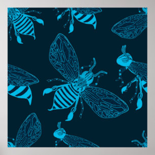 Nahtloses Muster mit handgezogenen Bienen. Mode-Ki Poster