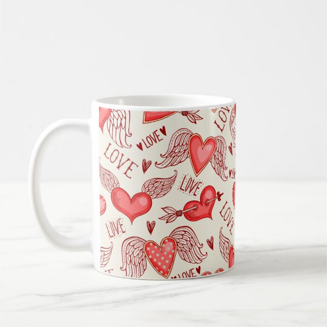 Nahtloses Muster mit Herzen. Happy Valentine's Da Kaffeetasse (Links)