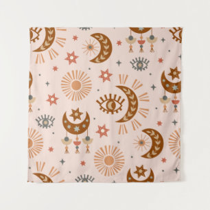 Nahtloses Muster mit Himmelsauge, Mond, Sonne Wandteppich