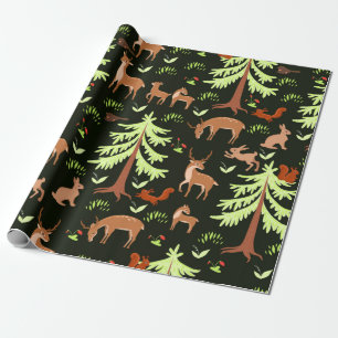 Nahtloses Muster mit Hirschen im Wald. Geschenkpapier